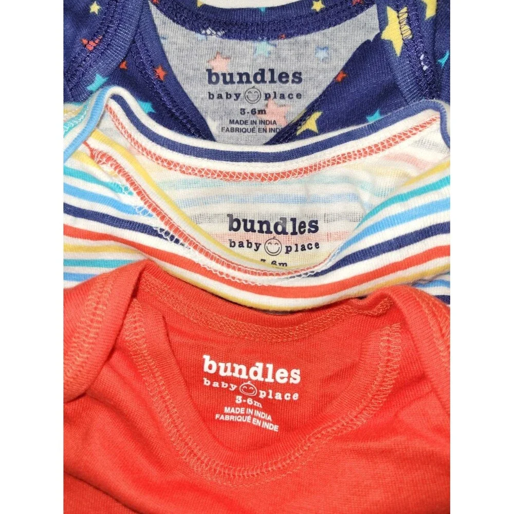 Bundles Baby Place Size 3-6 Months Red Blue Stripes Stars 3 Pc Bodysuit Bundle